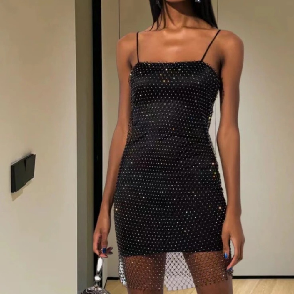 Bear Dance Black Beaded Mini Dress